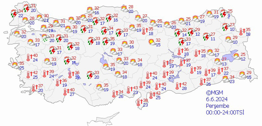 6 Haziran Perşembe hava durumu tahmin haritası