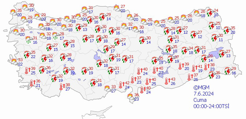 7 Haziran Cuma hava durumu tahmin haritası