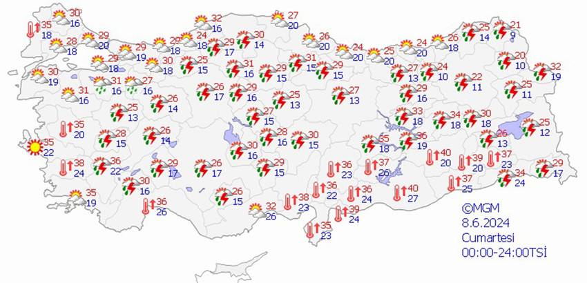 8 Haziran Cumartesi hava durumu tahmin haritası