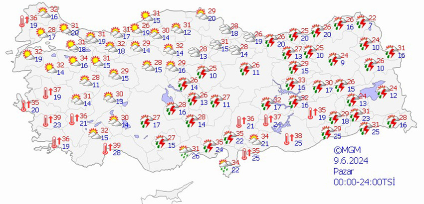 8 Haziran Cumartesi hava tahmin haritası