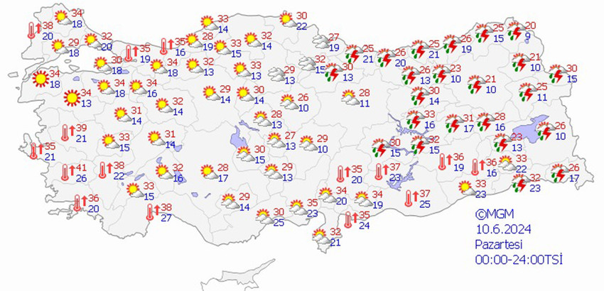 8 Haziran Cumartesi hava tahmin haritası