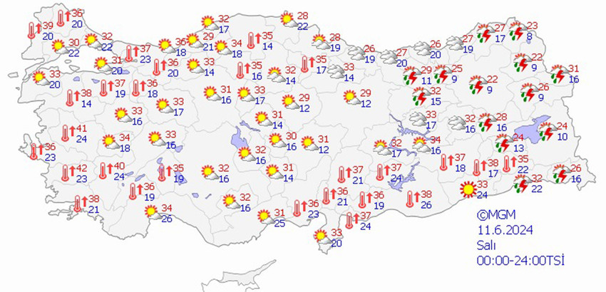 8 Haziran Cumartesi hava tahmin haritası