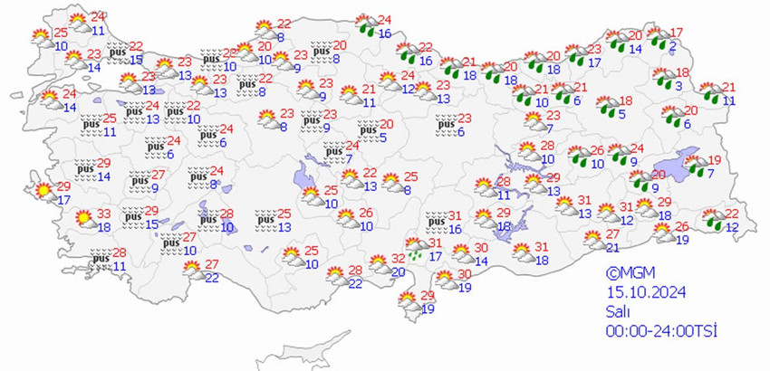 15 EKİM SALI HAVA DURUMU: