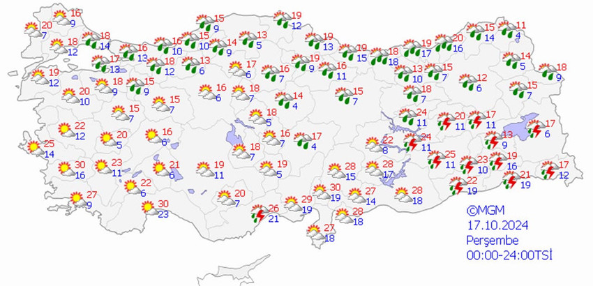 17 EKİM PERŞEMBE HAVA DURUMU: