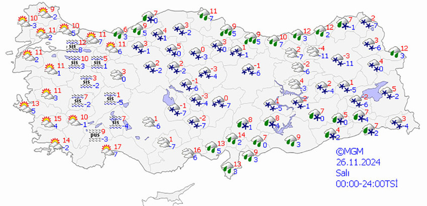 Türkiye'nin büyük bölümünde soğuk hava ve kar yağışı etkili olurken bazı illerde yarın okullar tatil edildi. İşte 26 Kasım'da eğitime ara verilen iller...