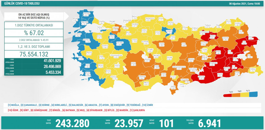 6 Ağustos Türkiye'de koronavirüs tablosu açıklandı - Resim : 1