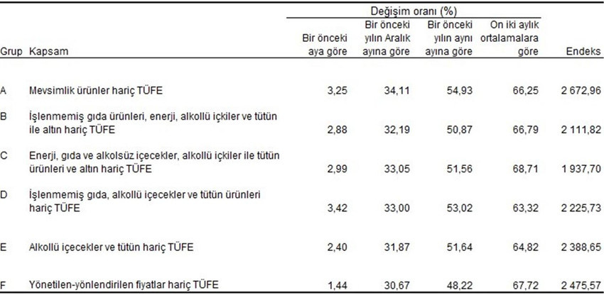 Özel kapsamlı TÜFE göstergesi (B) yıllık %50,87, aylık %2,88 oldu