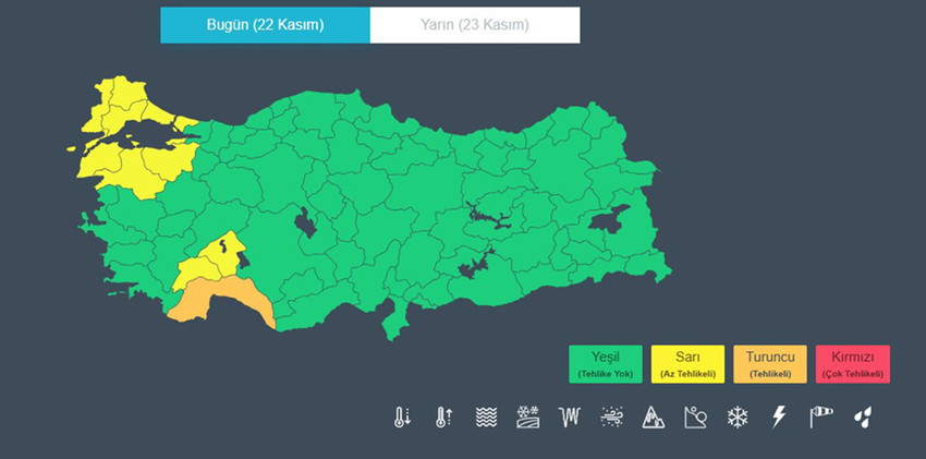 Meteoroloji Genel Müdürlüğü, Marmara Bölgesi'nde akşam saatlerinden itibaren kuvvetli rüzgar ve fırtına beklendiğini duyurdu. 