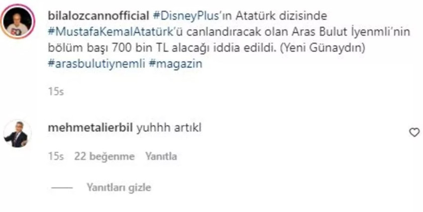 Mehmet Ali Erbil, Aras Bulut İynemli’nin Atatürk dizisinden alacağı ücreti duyunca bakın ne yaptı! - Resim : 1