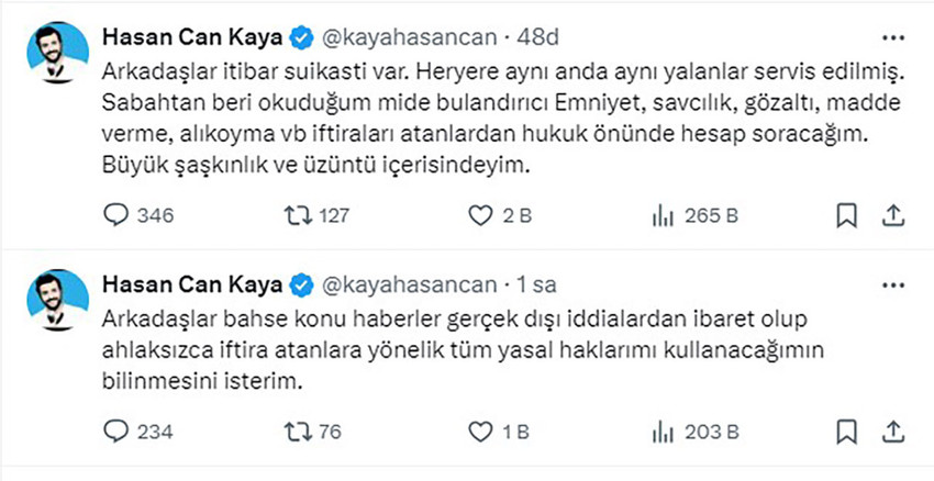 Ünlü komedyen Hasan Can Kaya'nın, bir partide tanıştığı genç kızı evinde alıkoyduğu iddia edildi. Arkadaşlarına ''Beni kurtarın'' diye mesaj atan genç kızı polis kurtardı. Emniyete götürülen Hasan Can Kaya, genç kızın şikayetçi olmaması üzerine serbest bırakıldı. Ünlü komedyen ise iddiaları yalanladı.