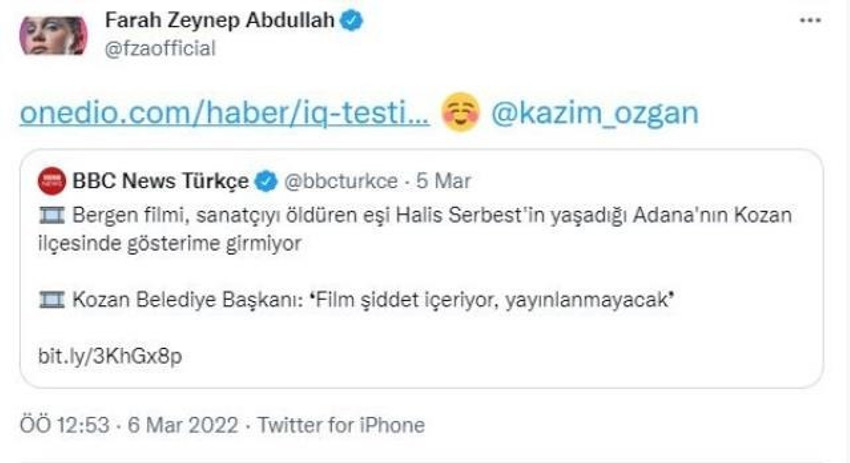 Belediye başkanına IQ testi yollayan Farah Zeynep Abdullah'a tazminat davası - Resim : 1