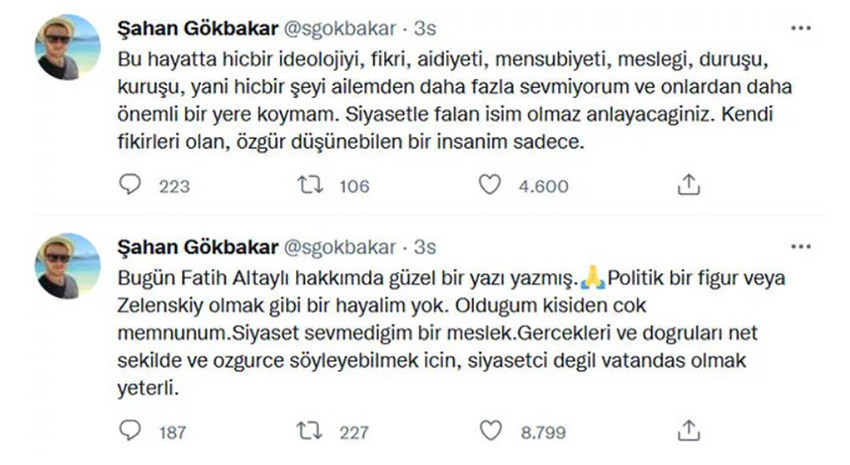 Şahan Gökbakar'dan Fatih Altaylı'ya yanıt: Politik bir figür olma hayalim yok - Resim : 1