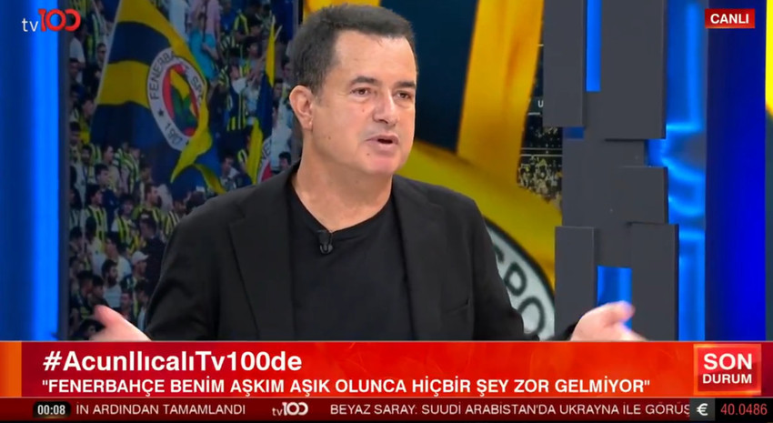 Fenerbahçe Asbaşkanı Acun Ilıcalı TV100'de katıldığı programda yeşil sahalara damgasını vuracak açıklamalara imzasını attı. Ilıcalı'nın açıklamalarındaki ana gündem maddesi yine hakemler ve ezeli rakipleri Galatasaray'ydı.