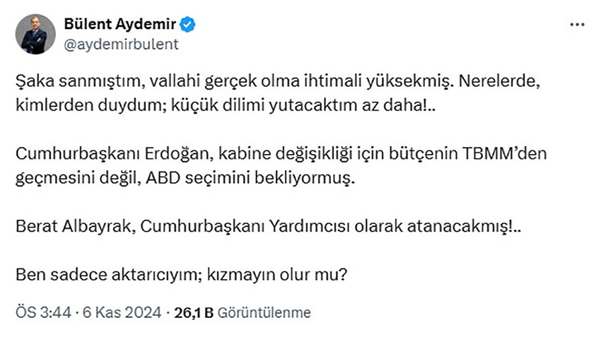 ABD'de Donald Trump'ın seçimi kazanmasının ardından sürpriz bir iddia ortaya atıldı. Eski bakan Berat Albayrak'ın siyasete geri döneceği öne sürüldü. 