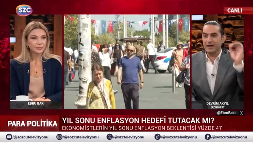 Sözcü TV ekranlarında Ebru Baki ve Devrim Akyıl’ın Dolar kuru üzerinden girdiği tartışma canlı yayına damgasını vurdu.