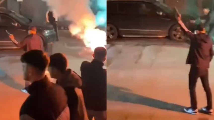 İstanbul'da cezaevinden tahliye edilen bir kişiye sokak ortasında meşale ve ateş yakan grup tarafından havaya ateş açılarak karşılandığı anlar saniye saniye kameralara yansıdı.