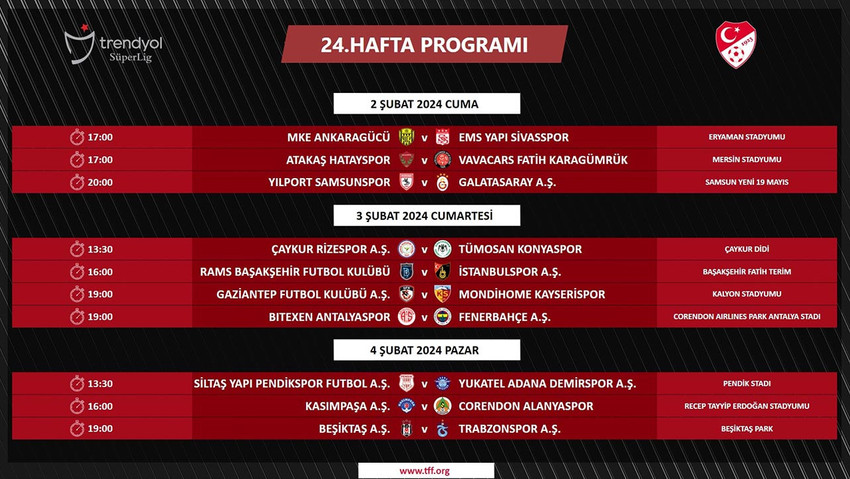 Süper Lig 24. hafta programı