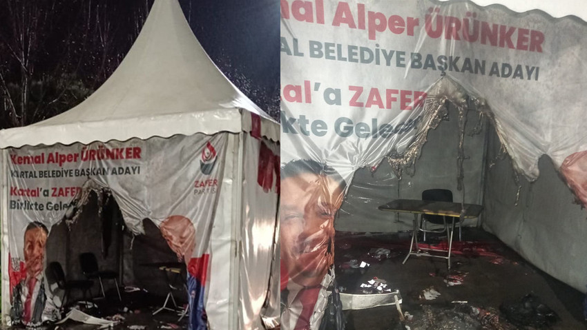 Zafer Partisi'nin İstanbul Kartal'daki seçim çadırı, kimliği belirsiz kişi veya kişiler tarafından ateşe verildi. Zafer Partisi lideri Ümit Özdağ "Biliyoruz ama zamanı var" açıklamasını yaptı.
