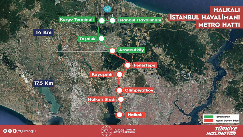 Arnavutköy - İstanbul Havalimanı metro hattı bugün hizmete açıldı. Seferler 31 Mart'a kadar ücretsiz olacak. 4 istasyondan oluşan metro hattıyla birlikte Arnavutköy'den İstanbul Havalimanı'na ulaşım 8 dakikaya düşecek.