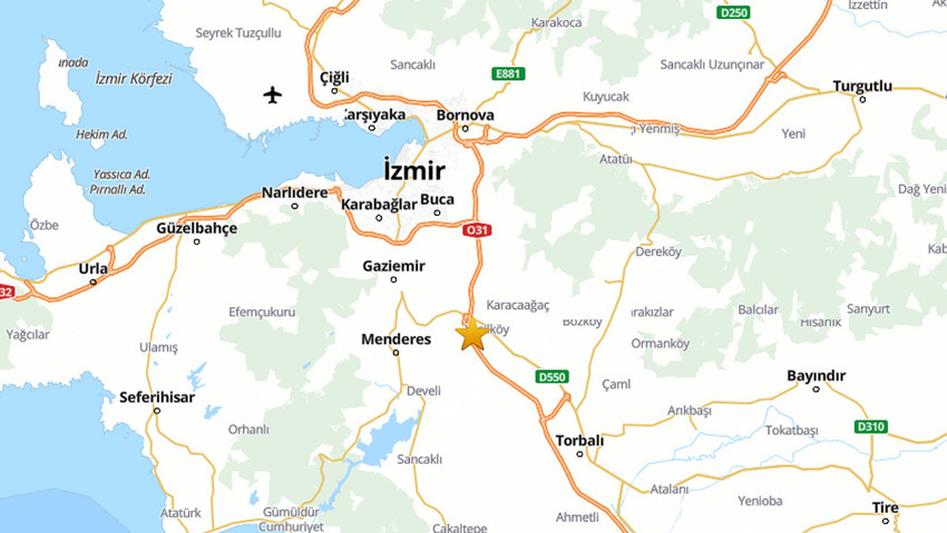 İzmir'in Menderes ilçesinde saat 09.02'de 3.2 büyüklüğünde deprem meydana geldi.