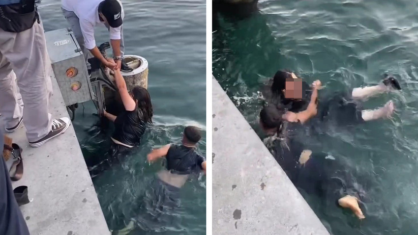 Kadıköy'de sahilde gezen bir kadın, dengesini kaybederek bir anda denize düştü. Boğulma tehlikesi geçiren kadını çevredeki vatandaşlar denize atlayarak kurtardı. 