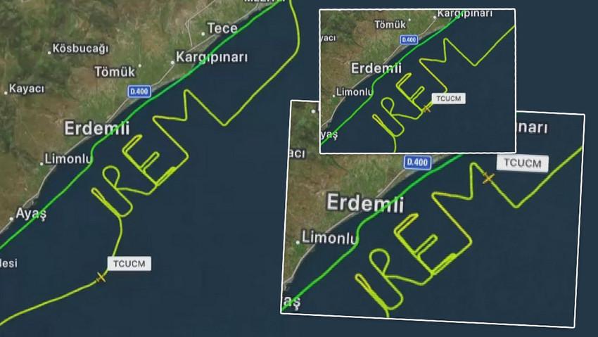 Adanalı pilotun Mersin semalarındaki romantik gösterisi: Uçuş radarına ''İrem'' yazdı
