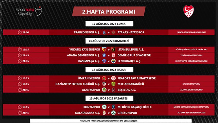 Süper Lig'de 1 ve 2. hafta programı açıklandı - Resim : 2