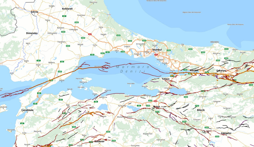 Afet ve Acil Durum Yönetim Başkanlığı (AFAD) Marmara Bölgesi Diri Fay Katmanı Haritası - 2024