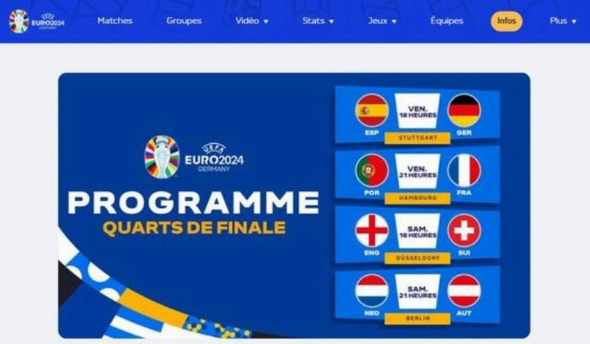 UEFA'nın resmi sitesinin Fransızca versiyonunda EURO 2024 çeyrek finalist olarak Türkiye yerine Avusturya gösterildi.