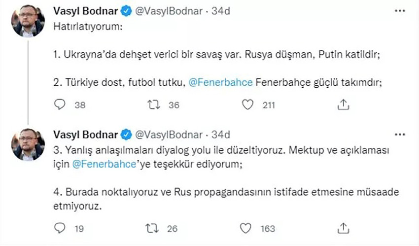 Ukrayna’nın Ankara Büyükelçisi Vasyl Bodnar'dan Fenerbahçe açıklaması - Resim : 1