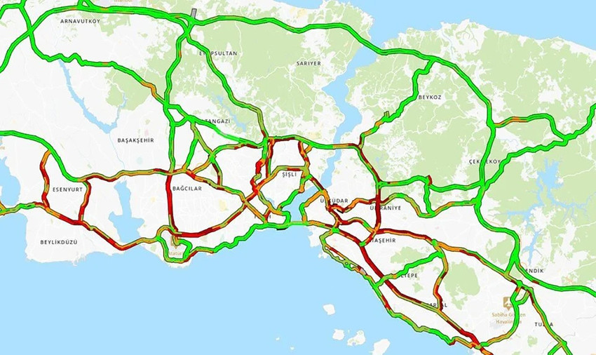 İstanbul'da trafik kilit! Yoğunluk haritası kızardı - Resim : 1