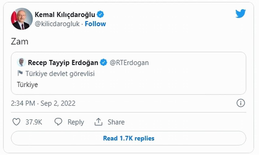 Kılıçdaroğlu'ndan Erdoğan'ı kızdıracak ''tek kelimelik'' tweet