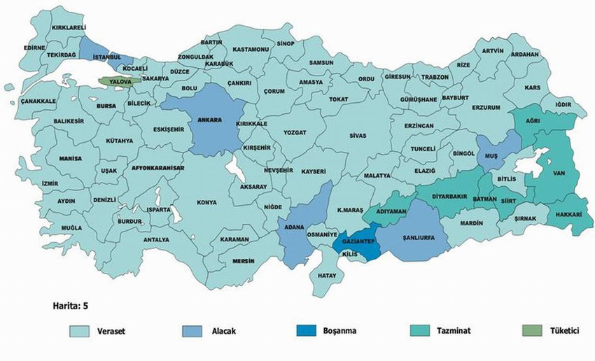 Adalet Bakanlığı'nın açıkladığı Türkiye'nin Dava Atlası