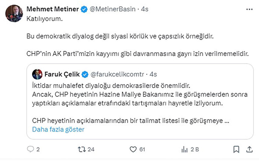 Dün CHP heyeti ile görüşen Hazine ve Maliye Bakanı Şimşek bugün dikkat çeken bir paylaşıma imzasını attı.