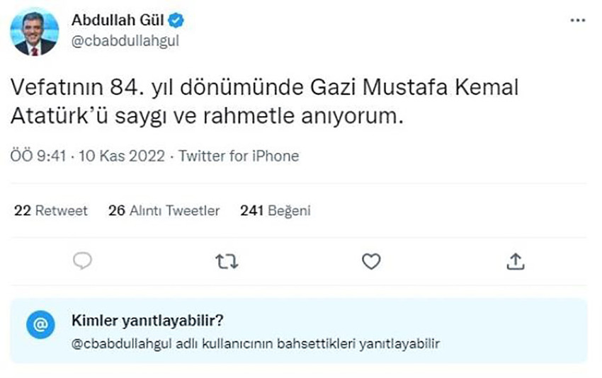 Abdullah Gül'ün 10 Kasım paylaşımında dikkat çeken ayrıntı - Resim : 1