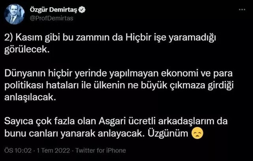 Prof. Dr. Özgür Demirtaş'tan asgari ücret yorumu: Bunu canları yanarak anlayacaklar - Resim : 1