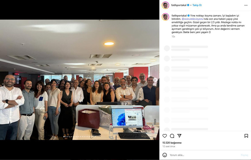 Sözcü TV Ana Haber sunucusu Fatih Portakal, ekranlara veda etti. Portakal sosyal medya hesabından yaptığı paylaşımda, ''Yine noktayı koyma zamanı. İyi başladım iyi bitirdim.'' ifadelerini kullandı. 