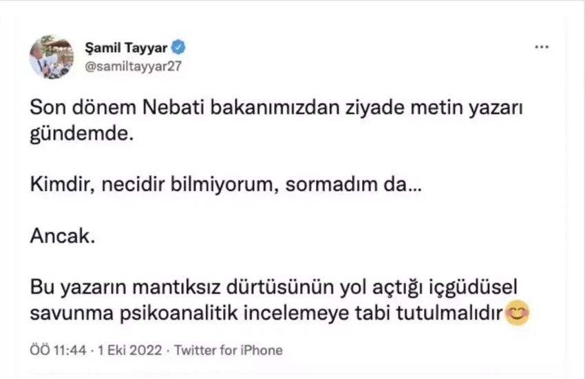 Şamil Tayyar, Bakan Nebati'nin metin yazarını eleştirdi - Resim : 1