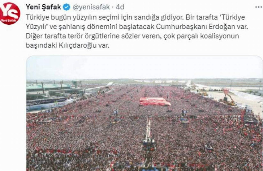 AK Parti iktidarına olan yakınlığıyla bilinen Yenişafak Gazetesi Cumhurbaşkanlığı seçimleri ikinci tur oylaması için seçim yasakları başladıktan sonra yaptığı haberle hem yayın yasağını deldi hem de hakaret etti.