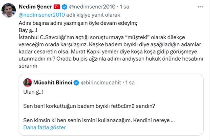 CHP lideri Özgür Özel'in ''İBB borsası'' iddiaları sonrası gazeteci Nedim Şener ile Mücahit Birinci sosyal medyada küfürleşti.