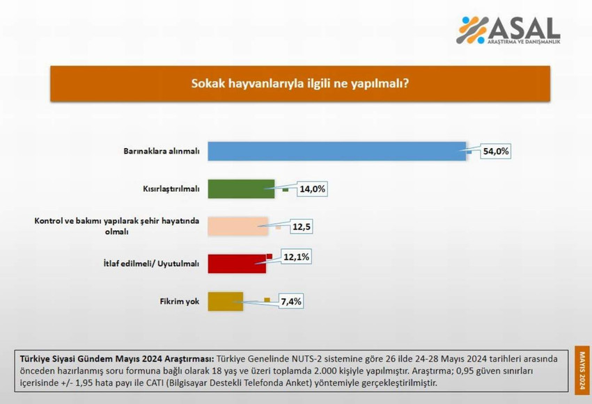 Asal Araştırma sokak hayvanları ile ilgili yaptığı "Sokak hayvanlarıyla ilgili ne yapılmalı" anketinin sonuçlarını açıkladı.