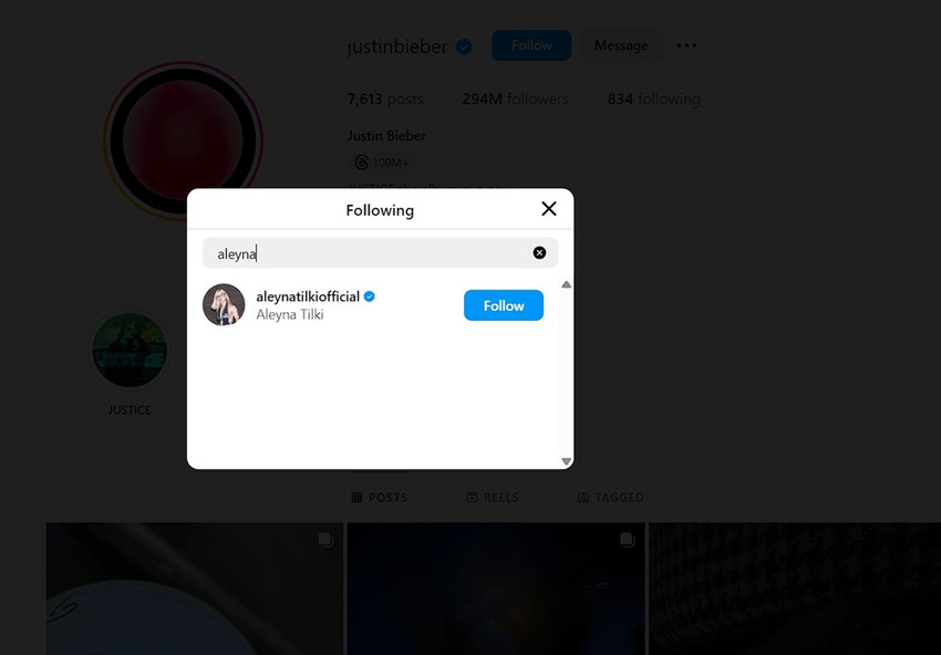 Ünlü şarkıcı Justin Bieber, sosyal medyada Aleyna Tilki'yi takip etti. Tilki, geçtiğimiz yıllarda Bieber'ın kendisine yakınlaştığını itiraf etmişti.