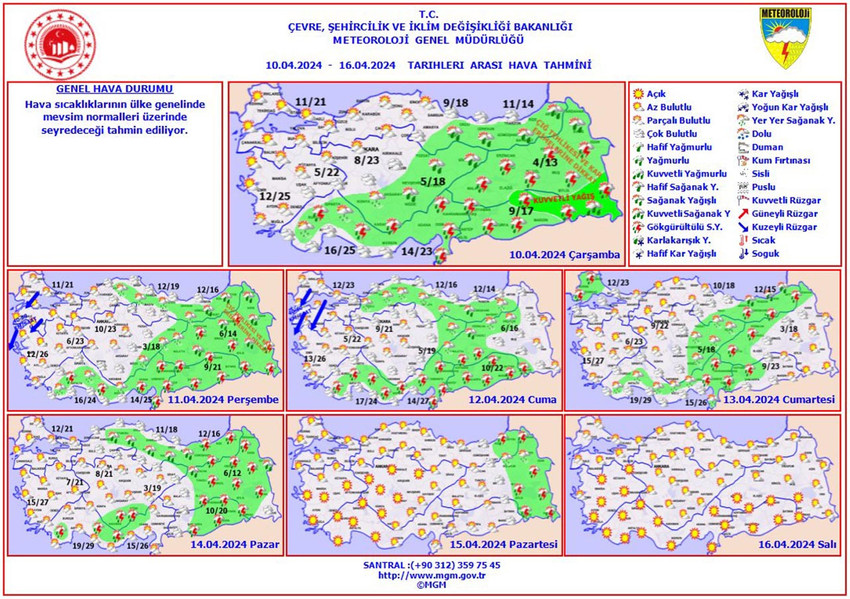 Haritalarla 10-16 Nisan tarihleri arası hava durumu tahminleri