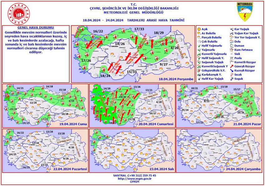 18-24 Nisan tarihleri arası haritalarla hava durumu tahminleri