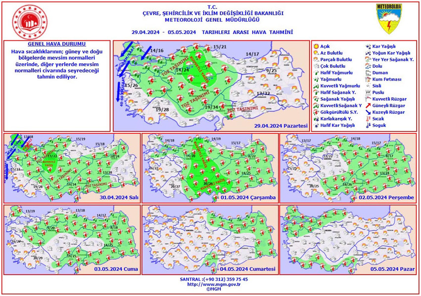 29 Nisan, 5 Mayıs tarihleri arası hava tahmin haritaları