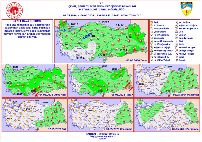 3 - 9 Mayıs tarihleri arası hava tahmin haritaları