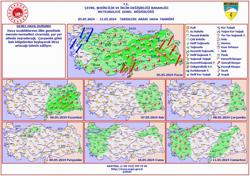5 - 11 Mayıs tarihleri arası hava tahmin haritaları