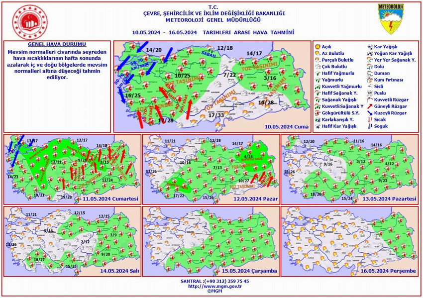 10 - 16 Mayıs tarihleri arası hava tahmin haritası