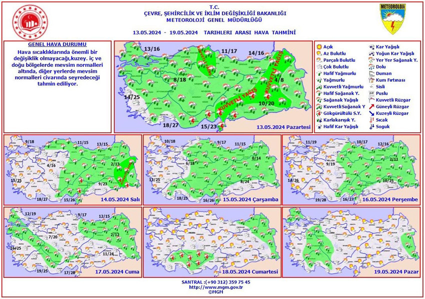 13-19 Mayıs tarihleri arası hava tahmin haritaları