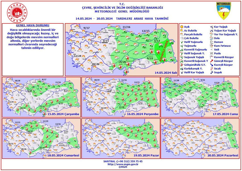 14-19 Mayıs tarihleri arası hava tahmin haritaları